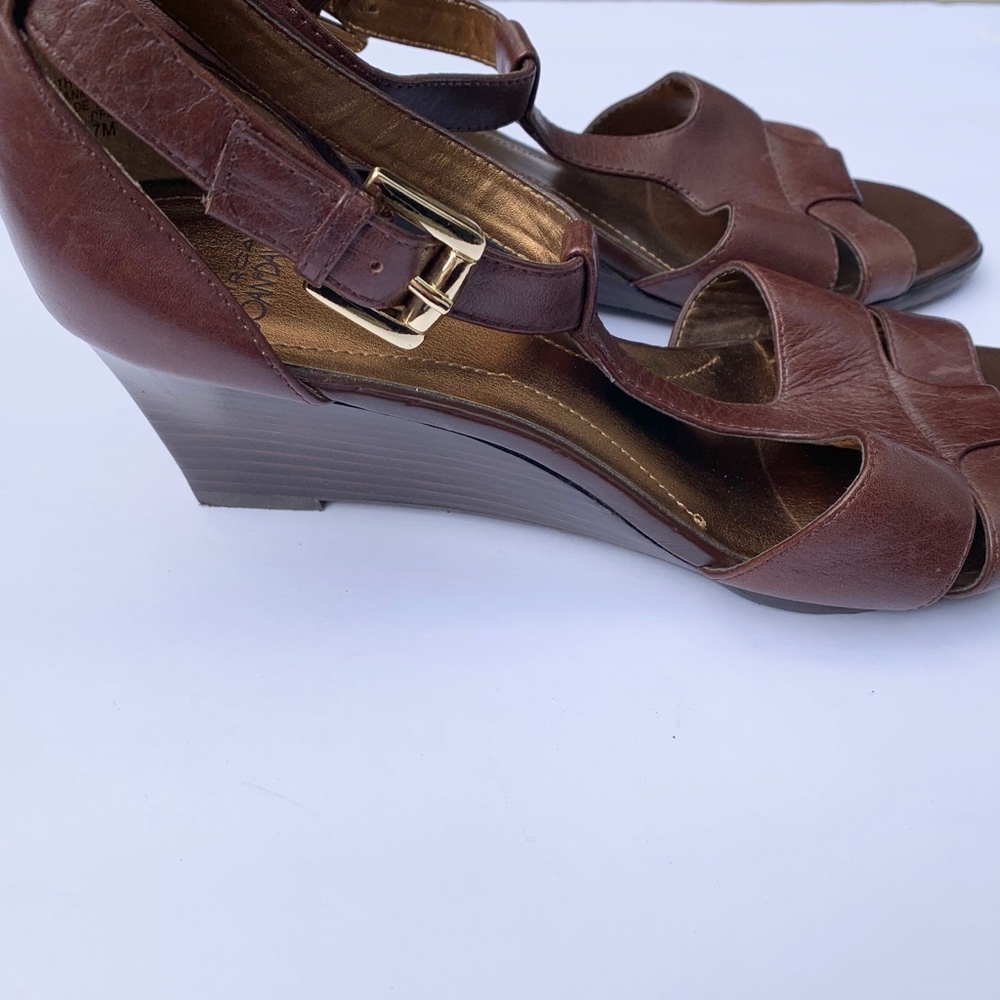Circa Joan & David Women’s Brown Leather Wedge Sandals Size 7M - Picture 2 of 6